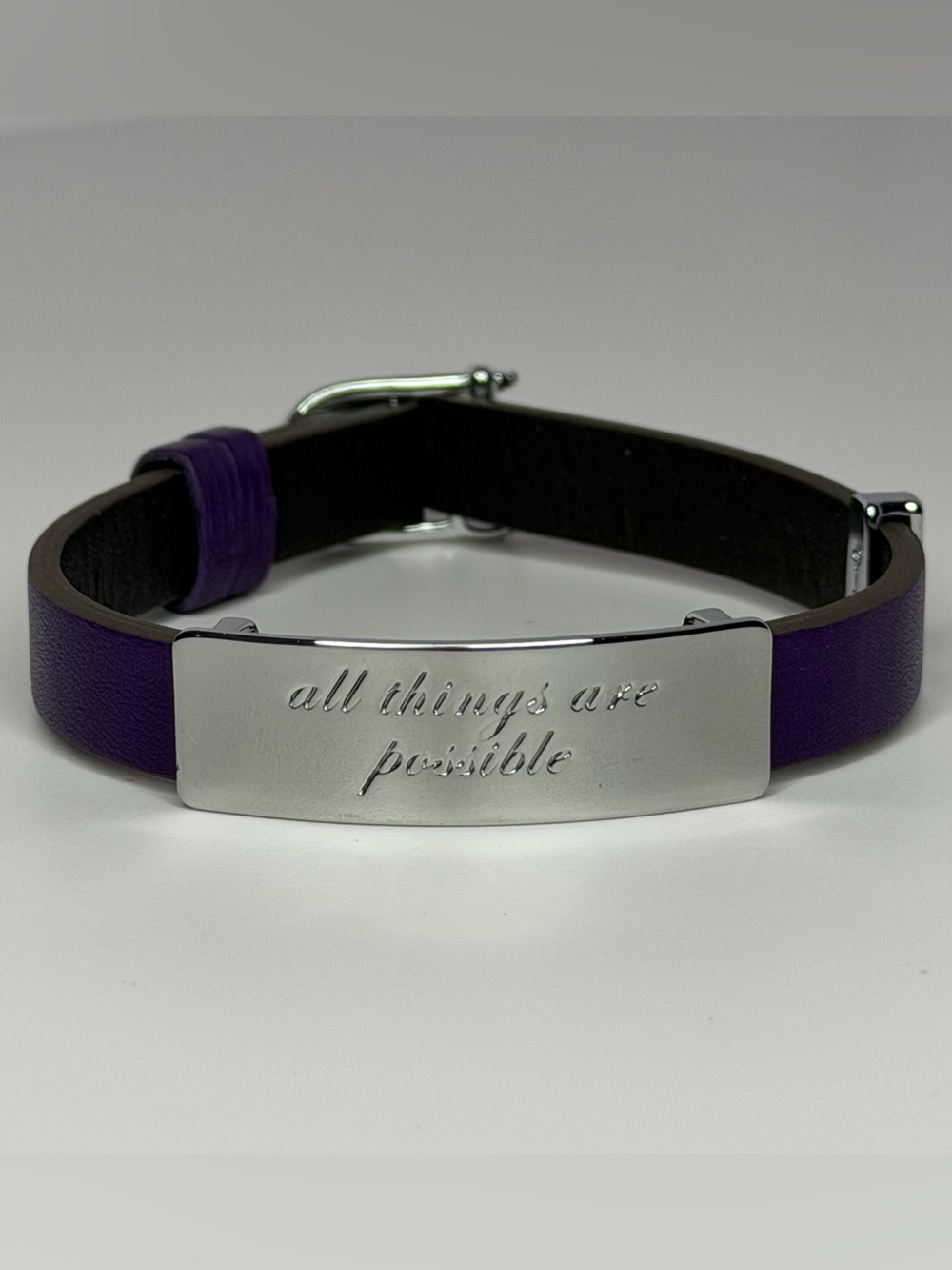 Purple Leather ID Bracelet with Inspirational Engraving